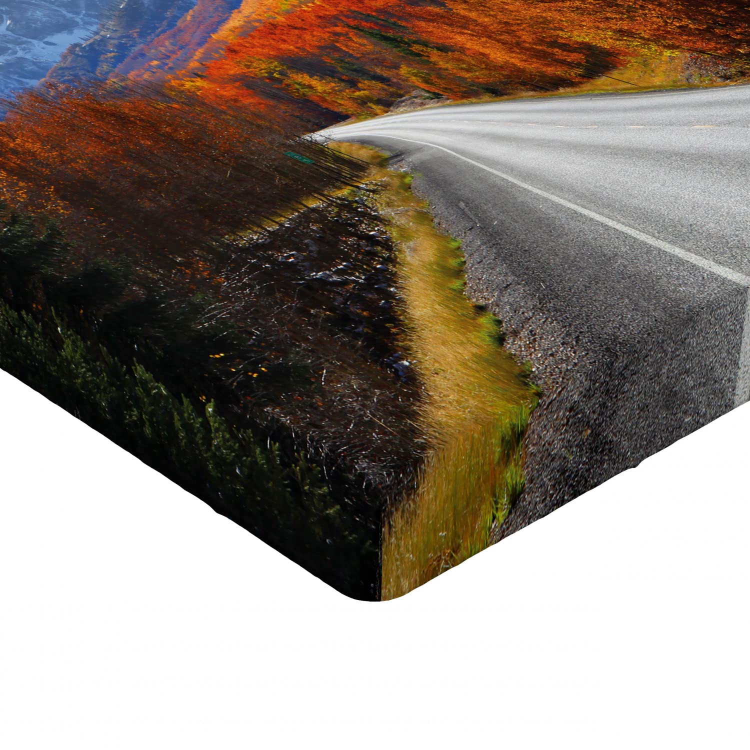 Ambesonne Fall Fitted Sheet - Twin Size Deep Pocket Bed Cover with All-Round Elastic, Scenic American Landscape with Snowy Mountains & Autumn Foliage Design | Perfect for Cozy Bedrooms, Guest Rooms & Vacation Homes