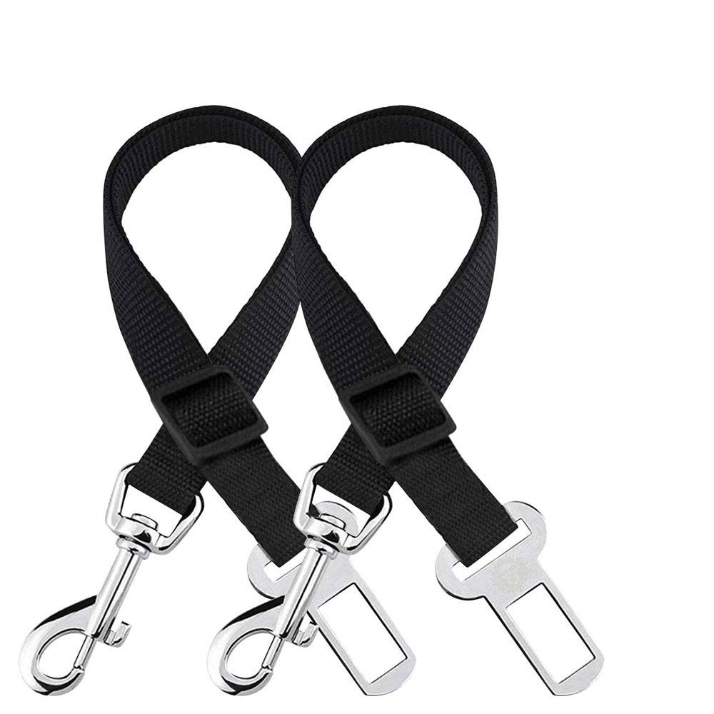 2 Pack Adjustable Dog Seat Belt for Car - Safety Harness & Restraint Clip for Puppy & Dog Travel Accessories - Fits UK Cars (Black + Red) - Perfect for Road Trips & Safe Pet Transportation