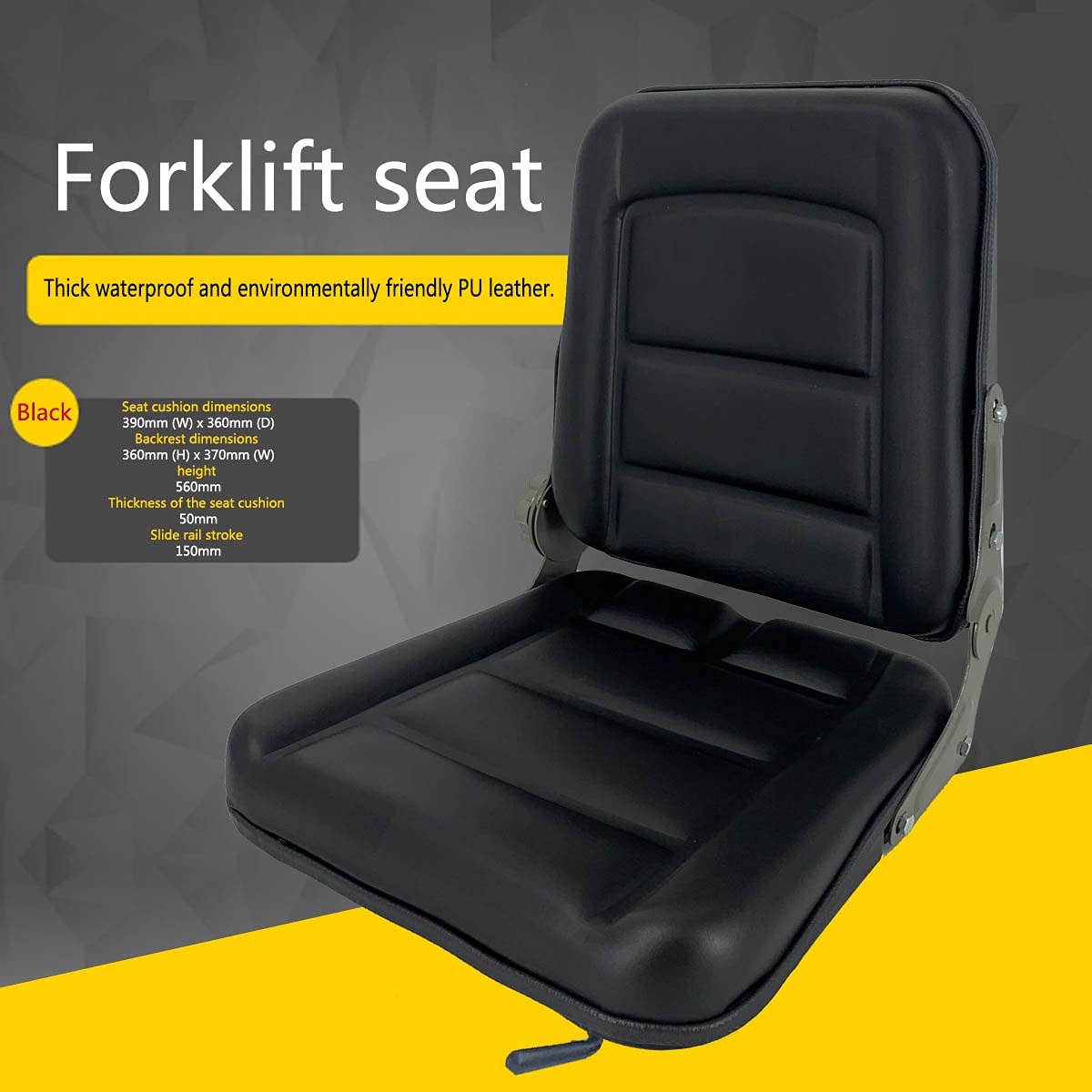 Universal Tractor Seat Replacement - Adjustable Suspension Seat for Forklifts, Skid Steers & Lawn Mowers - Ergonomic Black Seat with Backrest Angle Adjustment - Perfect for Farming, Construction & Landscaping Work