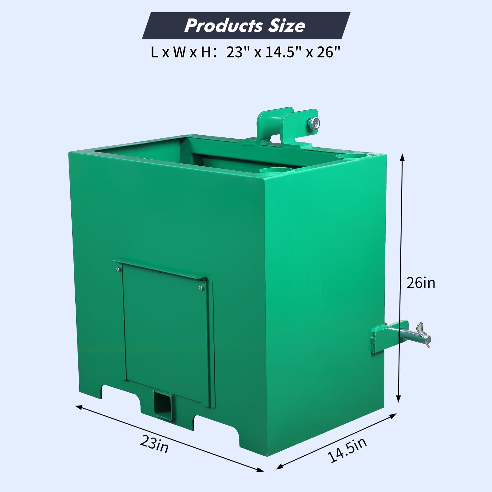 GARVEE 3 Point 800lbs Ballast Box with Standard 2 Inch Hitch - Category 1 Tractor Attachment - Heavy Duty Counterweight for Tractors, Loaders & Implements - Perfect for Farming, Landscaping & Construction Work
