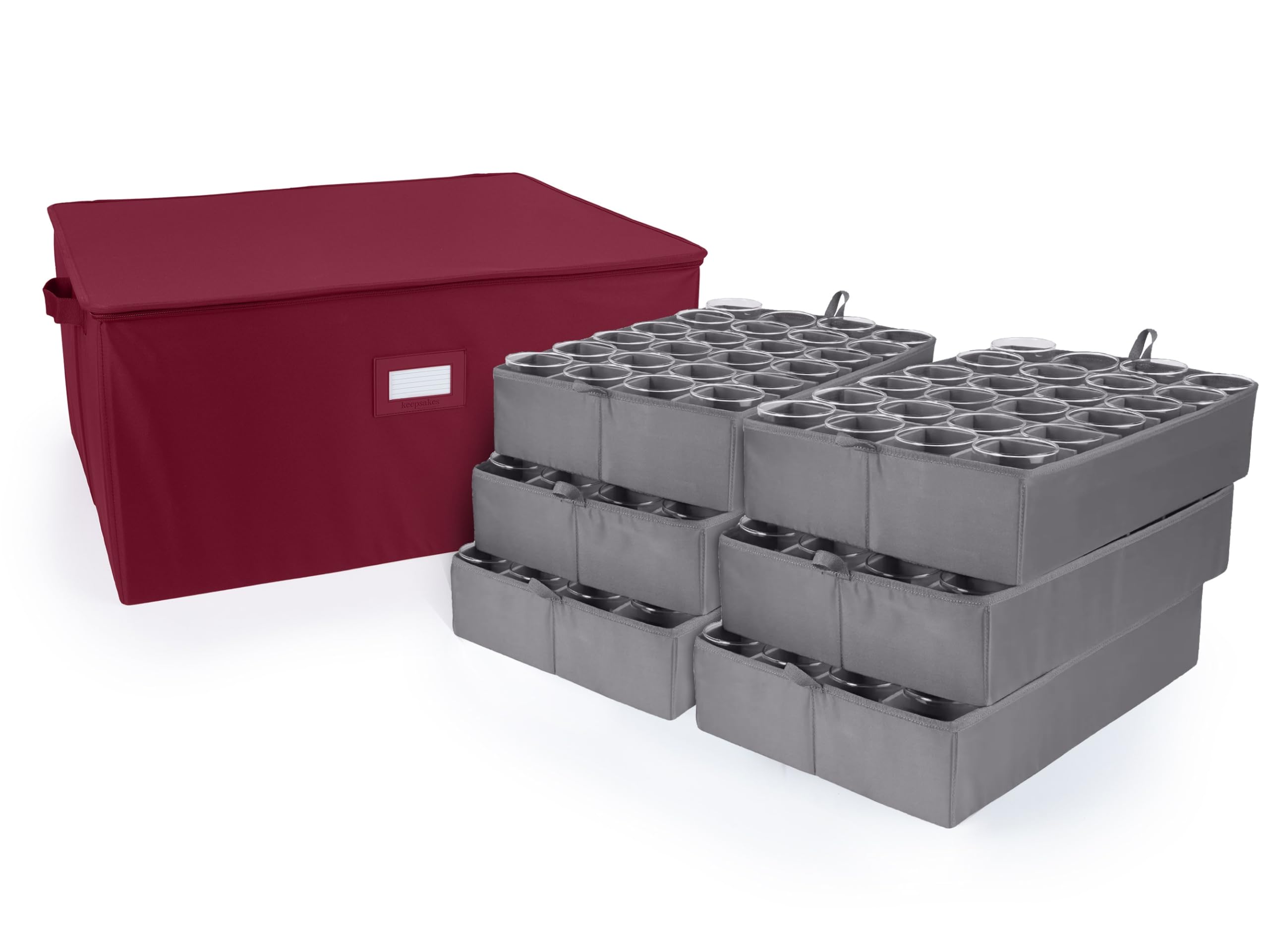 Covermates Keepsakes China Cups and Coffee Mugs Storage Box – Stackable Organizer with Reinforced Handles for Tea Sets & Dishware, Scarlett Red | Perfect for Kitchen Organization, Dining Room Display & China Cabinet Storage