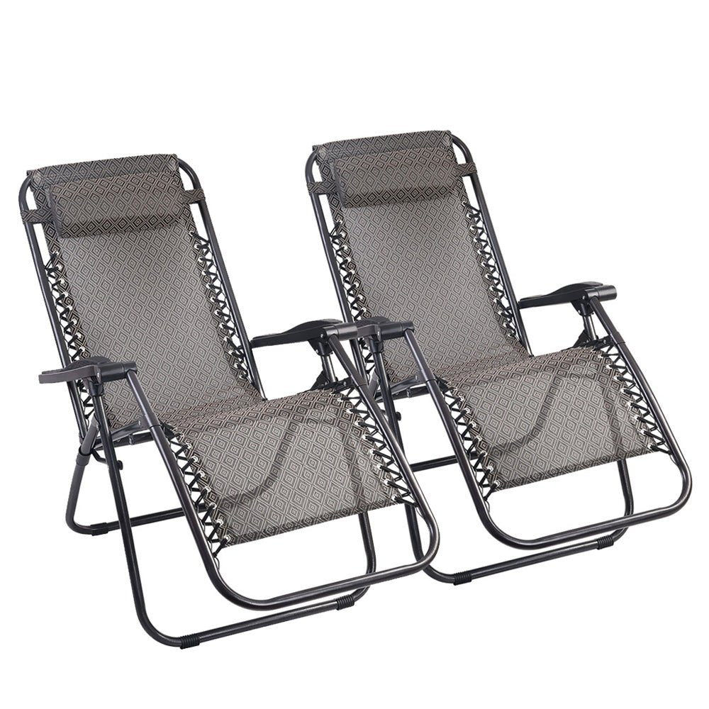 2PC Zero Gravity Recliner Chairs - Adjustable Folding Outdoor Lounge Chairs for Patio, Poolside, Beach & Camping - Beige Sun Relaxation Chairs for Ultimate Comfort