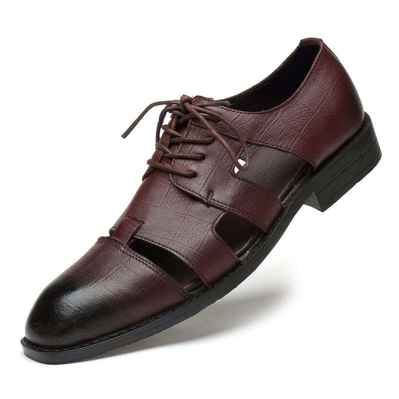 Premium Men's Business Dress Leather Shoes - Breathable Hollow Pointed Toe Buckle Dress Shoes - Genuine First Layer Cowhide - Perfect for Office, Weddings & Formal Events