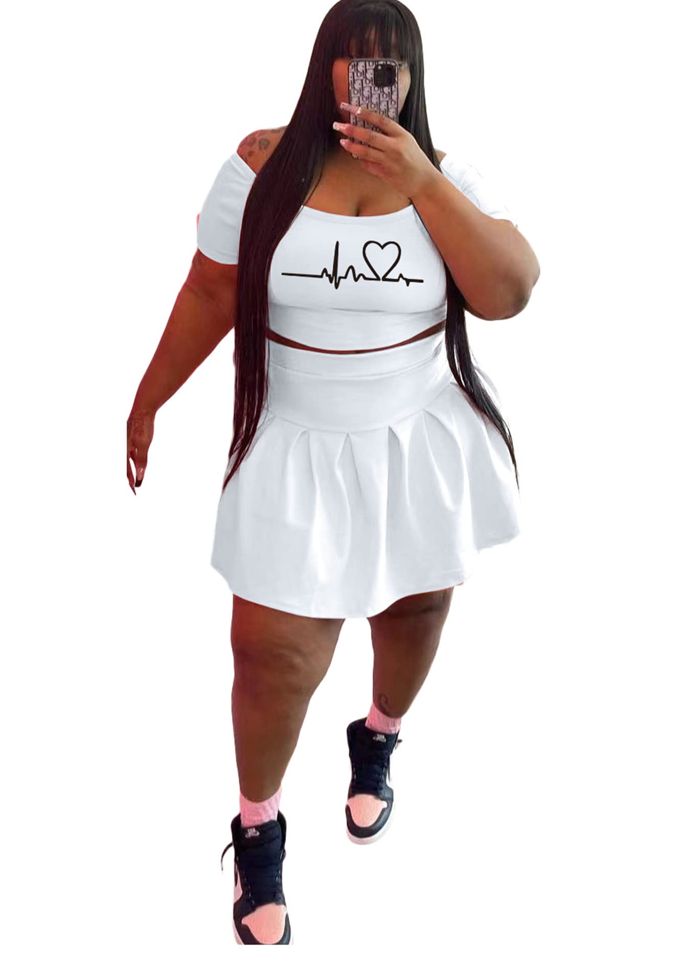 KELOVEPAN Women's Pleated Short Skirt 2-Piece Set - Sexy Plus Size Summer Outfit, Sweatsuit & Dress Combo for Casual Wear, Street Style & Vacation