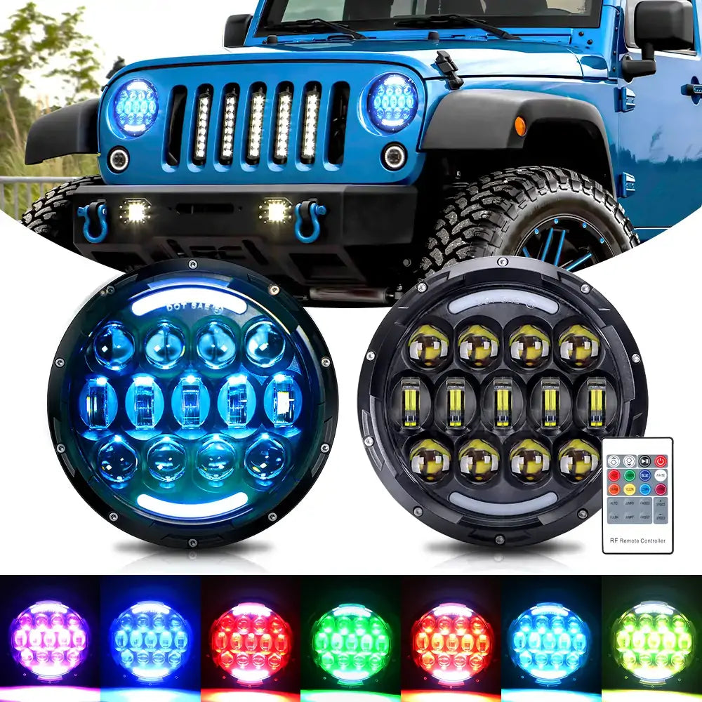 7 Inch RGB Round LED Headlight 105W with DRL and Turn Signal - High Performance Off-Road Lighting for Trucks, Jeeps & ATVs | Perfect for Night Driving, Off-Road Adventures & Custom Vehicle Upgrades