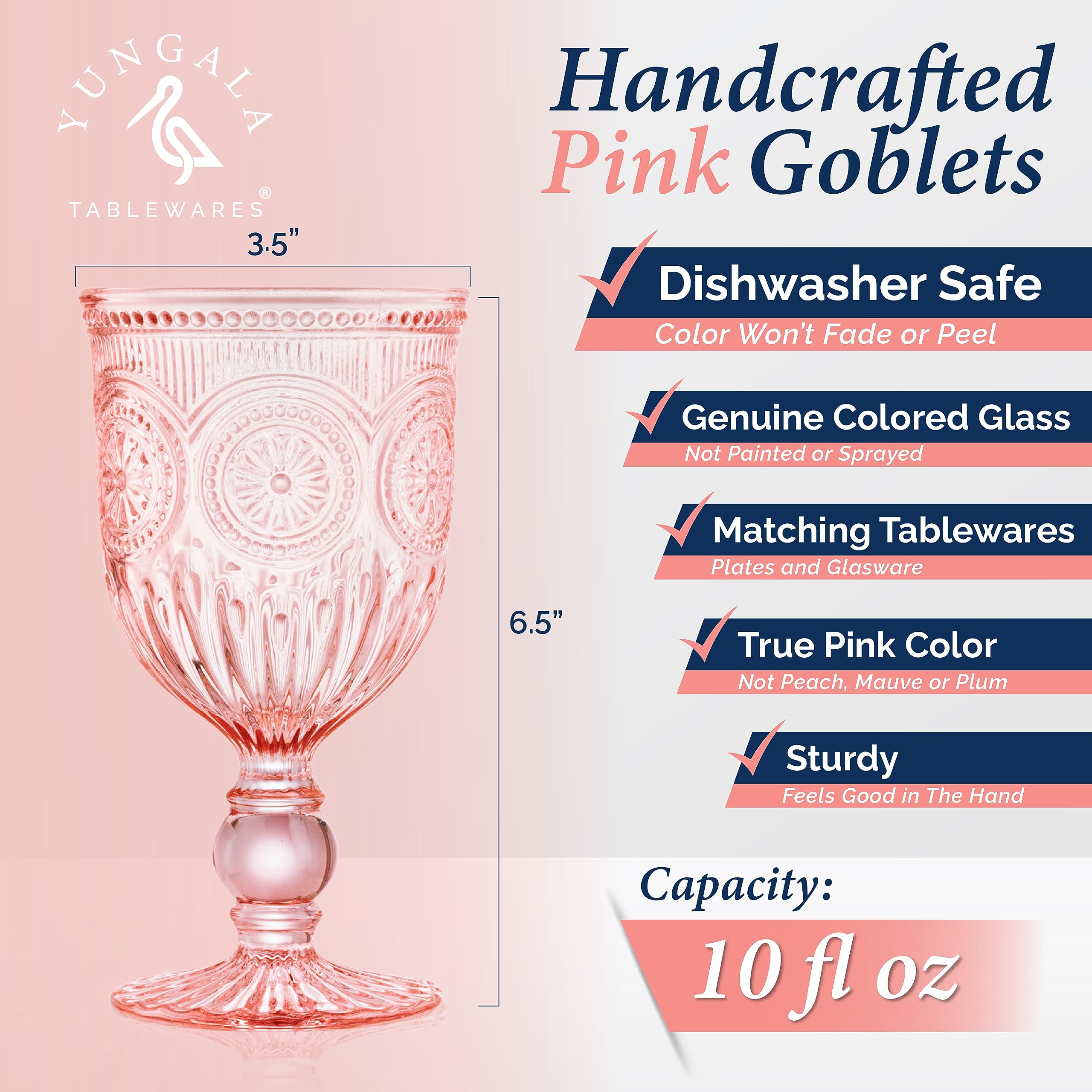 Yungala Pink Glassware Set - 4-Piece Pink Wine Glasses, Highball Glasses & Small Cups with Sunflower Embossing - Elegant Purple Glassware Collection for Wine Tasting, Cocktail Parties & Home Decor