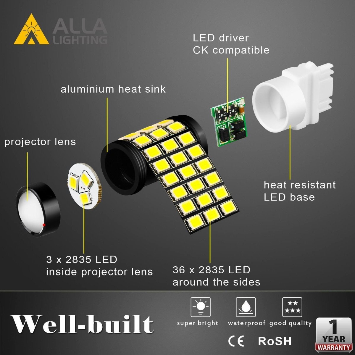 BAU15S 7507 LED Turn Signal Light Bulbs - 39 SMD 2835 Chips, Amber - Compatible with Cars, Trucks, Motorcycles - Bright & Durable Replacement Bulbs for Enhanced Safety