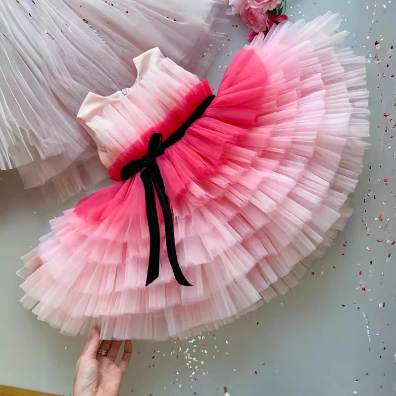 Elegant Gradient Mesh Formal Baby Dresses for Toddlers - Perfect for Birthday Parties, Christenings & Special Occasions