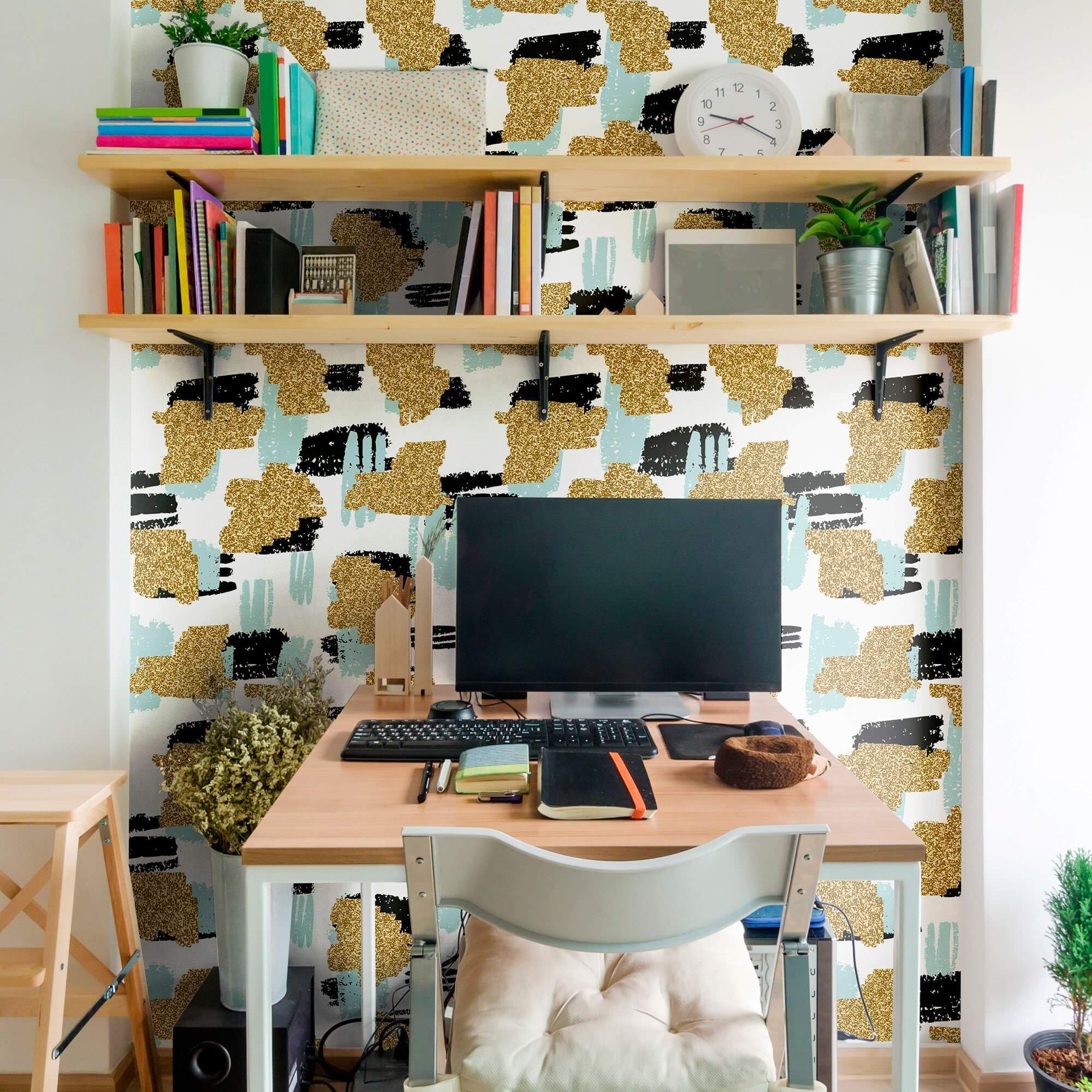 Beige and Teal Peel & Stick Removable Wallpaper for Teens - Self-Adhesive Decorative Wall Covering for Bedrooms, Dorms & DIY Home Decor