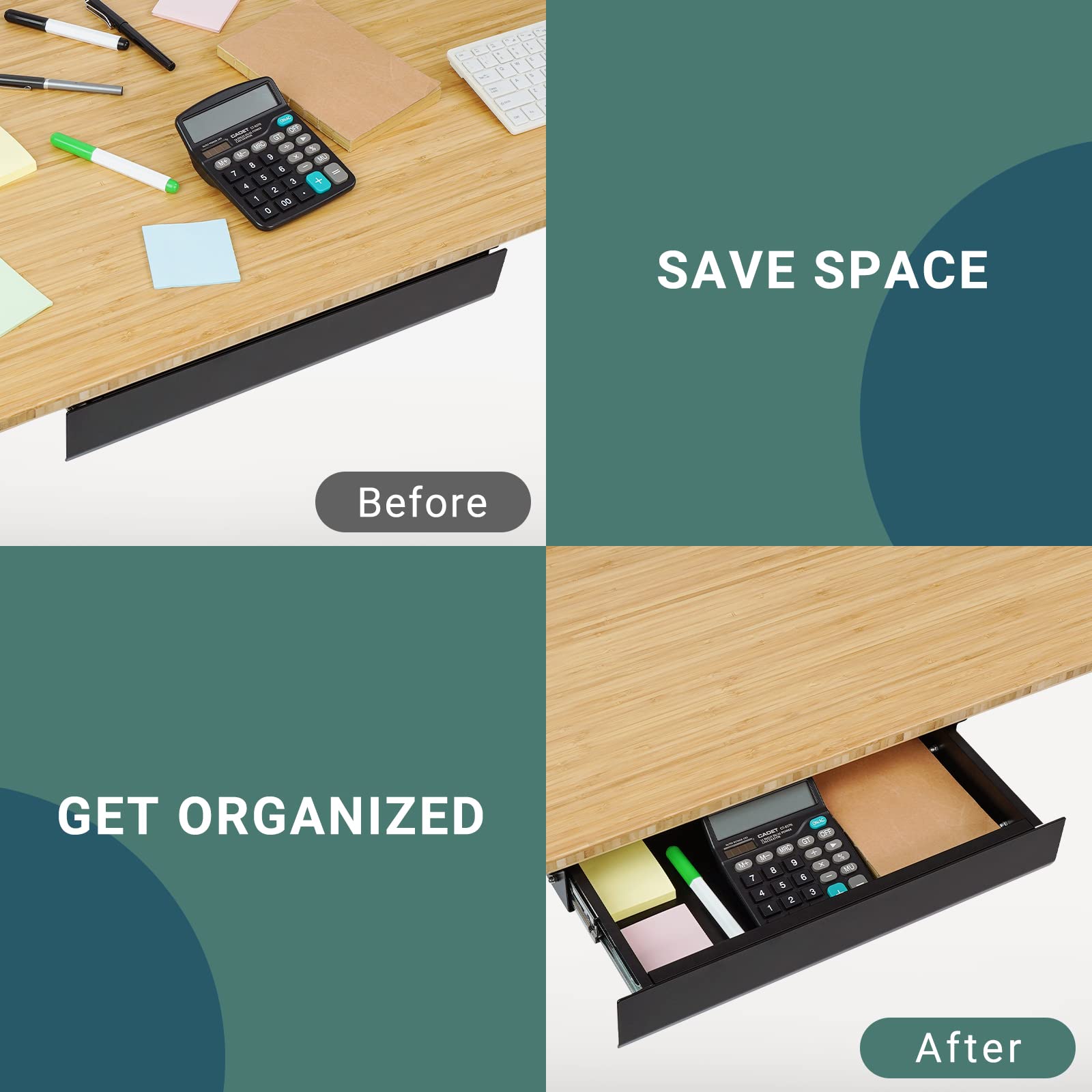 FLEXISPOT Under Desk Pull-Out Drawer Standing Desk Storage Organizer - Large Black Sliding Security Workstation Drawers for Office, Home & Workspace Organization