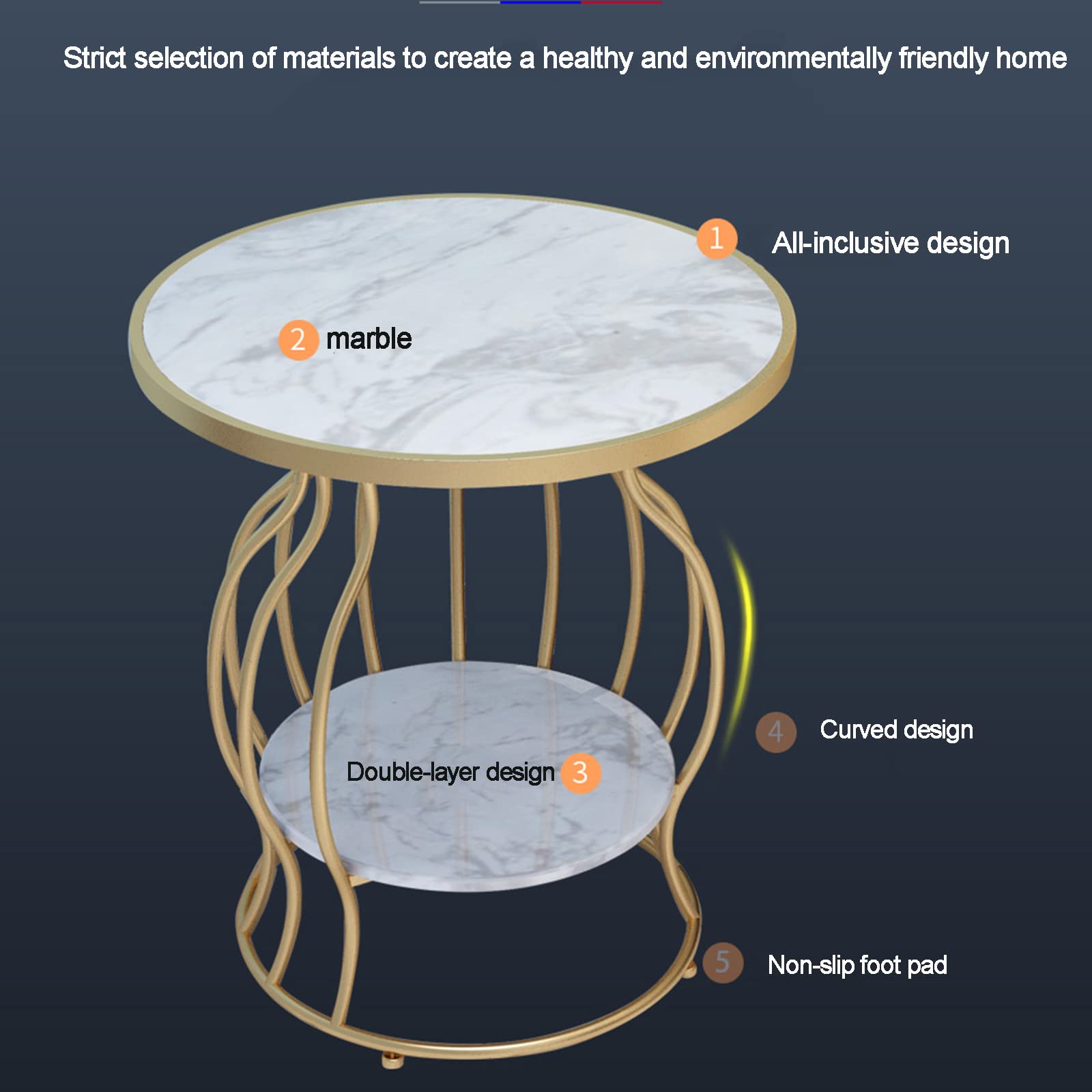 Modern Round Coffee Table with Faux Marble Top & 2-Tier Storage Shelf - Black Living Room Sofa Table for Small Spaces, Home Decor, Apartment Furniture | Perfect for Coffee, Books & Remote Storage