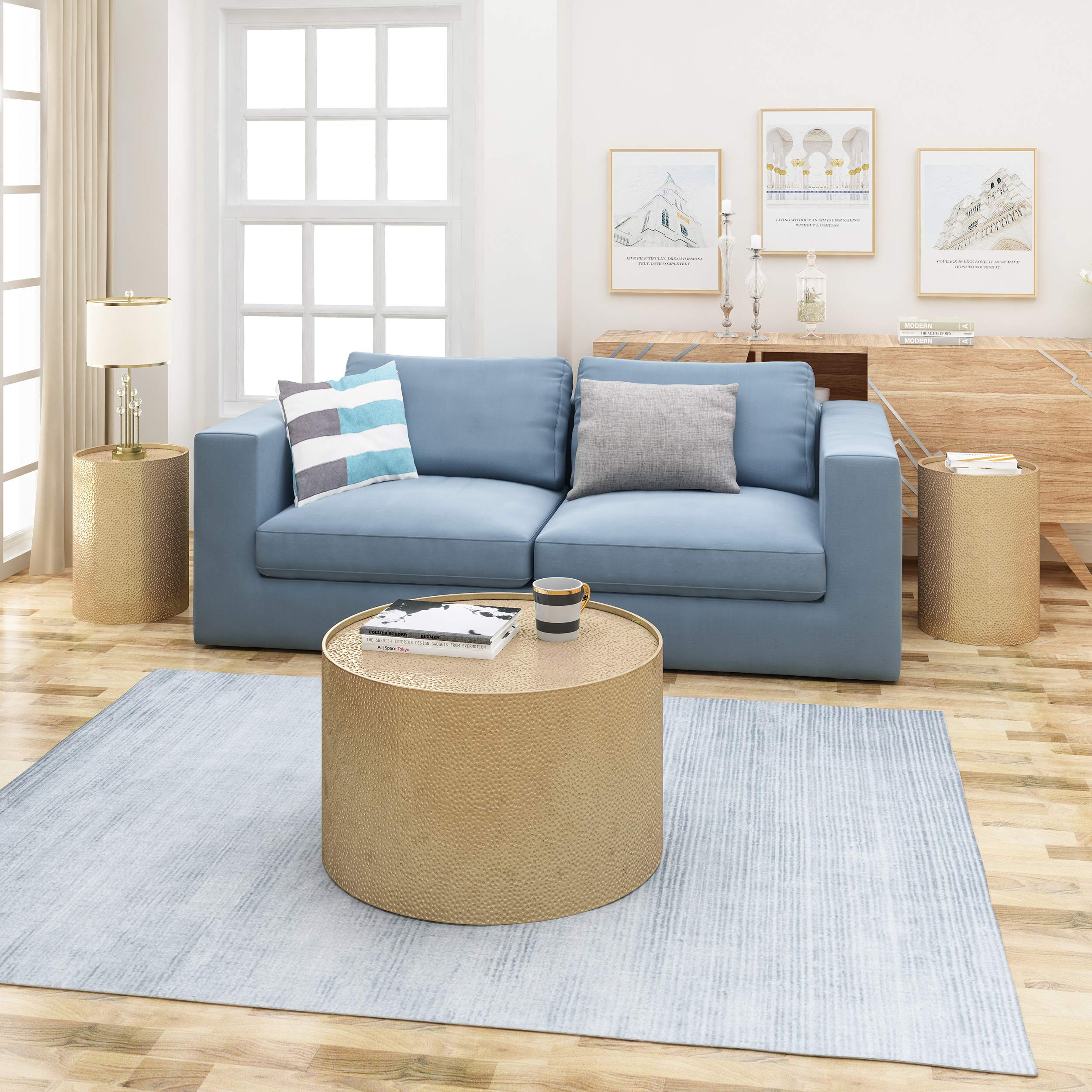 Noble House Braeburn Modern 3-Piece Iron Coffee Table Set in Gold - Perfect for Living Room, Lounge & Patio Decor