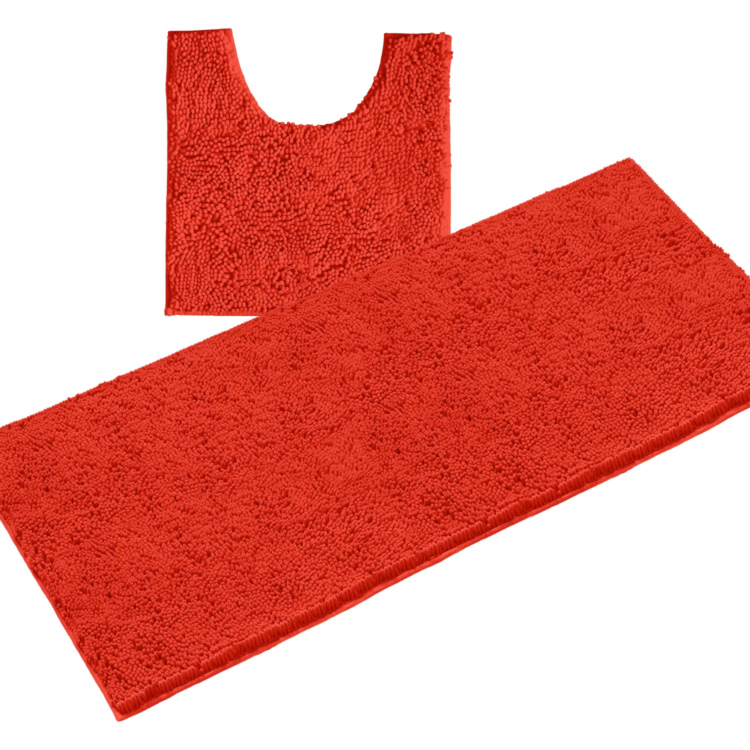 Luxury Chenille Bathroom Rugs Set 2-Piece - Soft Plush Anti-Slip Bath Mat & U-Shaped Toilet Mat, Super Absorbent Microfiber Shaggy Carpet for Bathroom Floor - Burnt Orange/Coral - Perfect for Master Bath, Guest Bath & Spa-Like Retreats