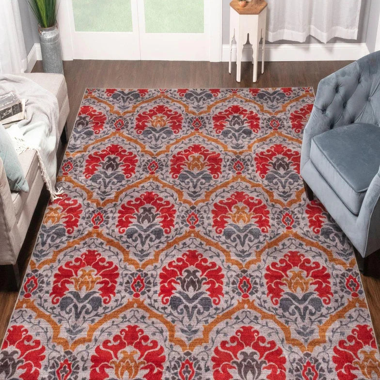 Chloe Floral Damask Non-Slip Washable Indoor Area Rug - Soft Living Room Carpet, Bedroom Runner for Home Decor