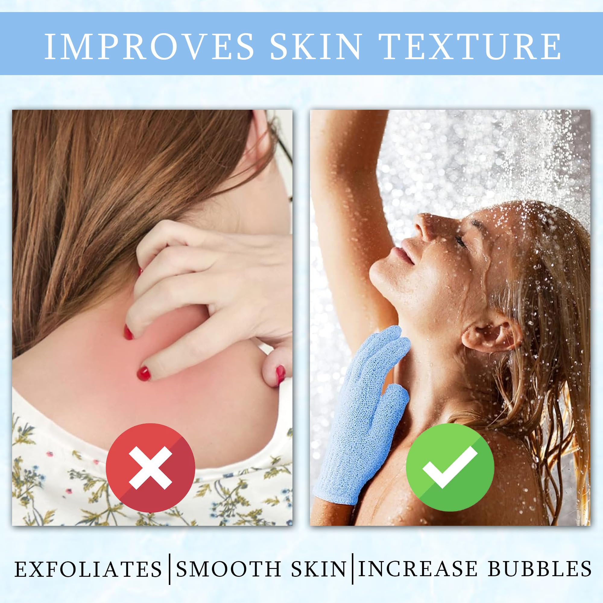 GLUN Deep Cleansing Exfoliating Gloves - Body Scrub Mitts & Massage Sponge for Smooth Skin | Exfoliating Gloves for Shower, Spa & Dry Brushing | Improves Circulation & Removes Dead Skin Cells