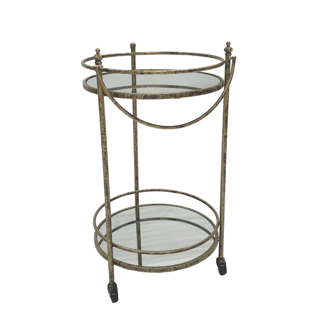 Cleo Bar Trolley Cart with Antique Gold Finish - Perfect for Home Bars, Parties & Outdoor Entertaining