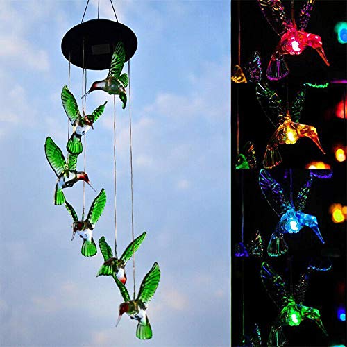 Color Changing LED Hummingbird Solar Wind Chimes - Outdoor Waterproof Garden Decor with String Lights for Yard, Patio, Party & Home Decoration | Perfect Gift Idea for Bird Lovers & Nature Enthusiasts