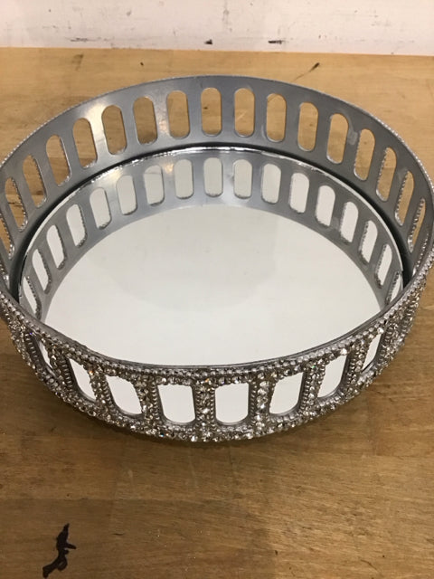 8 Inch Round Rhinestone Mirror Tray - Elegant Decorative Vanity Tray for Jewelry, Perfume & Makeup Organization | Perfect for Dressing Table, Bathroom & Bedroom Decor