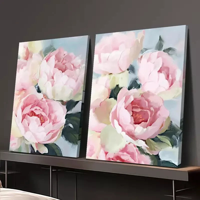 2PCS Pink Floral Canvas Wall Art - 50x75cm Framed Soft Tone Decorative Painting | High Quality Print | 100% Australian Made | Ready to Hang | Perfect for Living Room, Bedroom & Office Decor