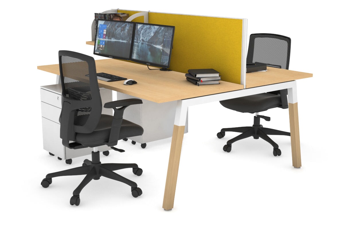 Quadro A Legs 2-Person Office Workstation with Wood Legs & Cross Beam [1400L x 700W] - Perfect for Shared Workspaces, Home Offices, and Collaborative Environments
