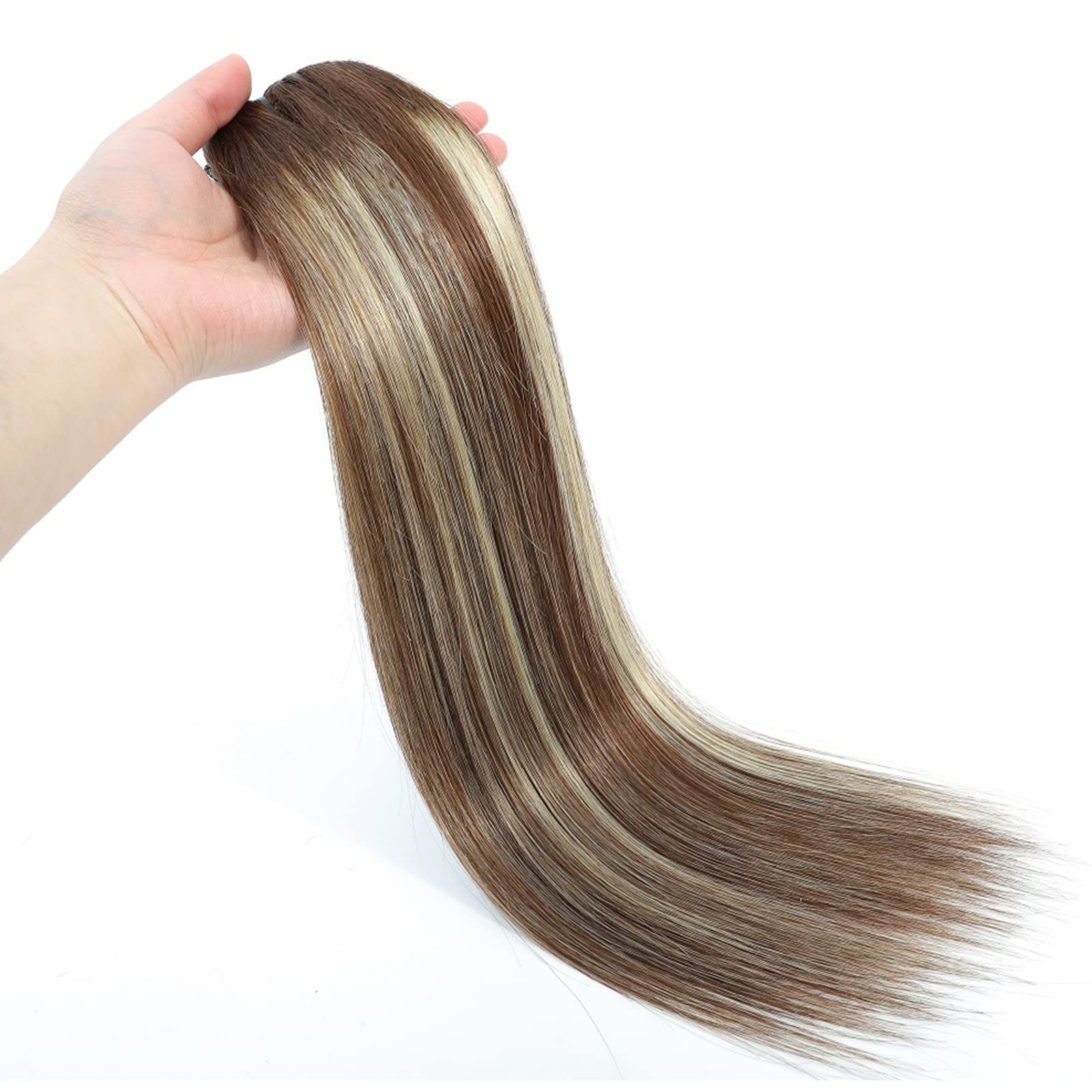 120g Remy Human Hair Clip-in Extensions - Balayage Chocolate Brown & Blonde Mix - 8pcs (4/613, 22inch) - Natural Look for Daily Wear, Parties & Special Occasions
