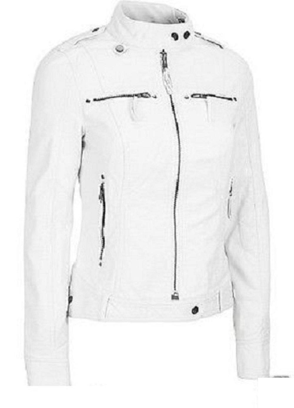 Women's White Real Leather Motorcycle Bomber Jacket - Genuine Biker Jacket for Women | Riding, Casual Wear & Outdoor Adventures (165_WOMN_100-257_S)