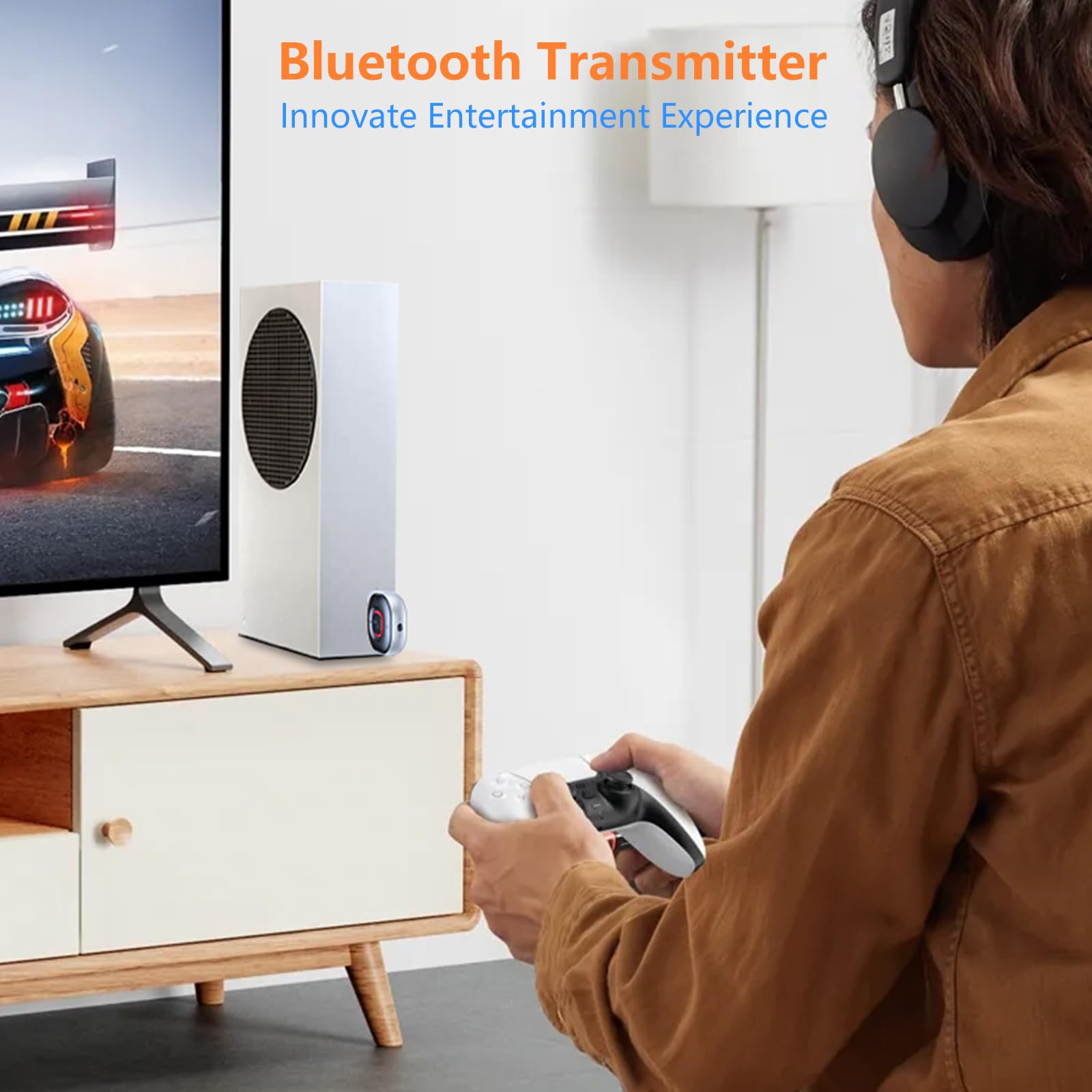 Wireless Bluetooth Car Aux Adapter - Audio Transmitter for TV & Headphones (Blue) | Hands-Free Music Streaming for Cars, Home Theater & Gaming Headsets