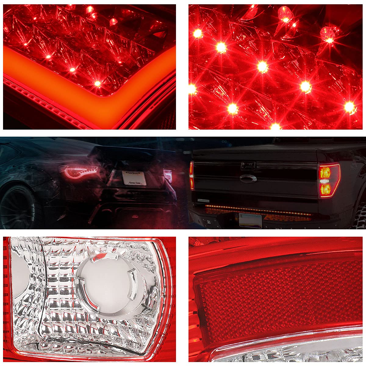 PM PERFORMOTOR L-Shape 3D LED Tail Lights Brake Lamps Assembly for 1997-2007 Ford F250 F350 F450 F550 Super Duty - Chrome Housing with Red Lens - Upgrade Your Truck Lighting for Better Visibility & Style