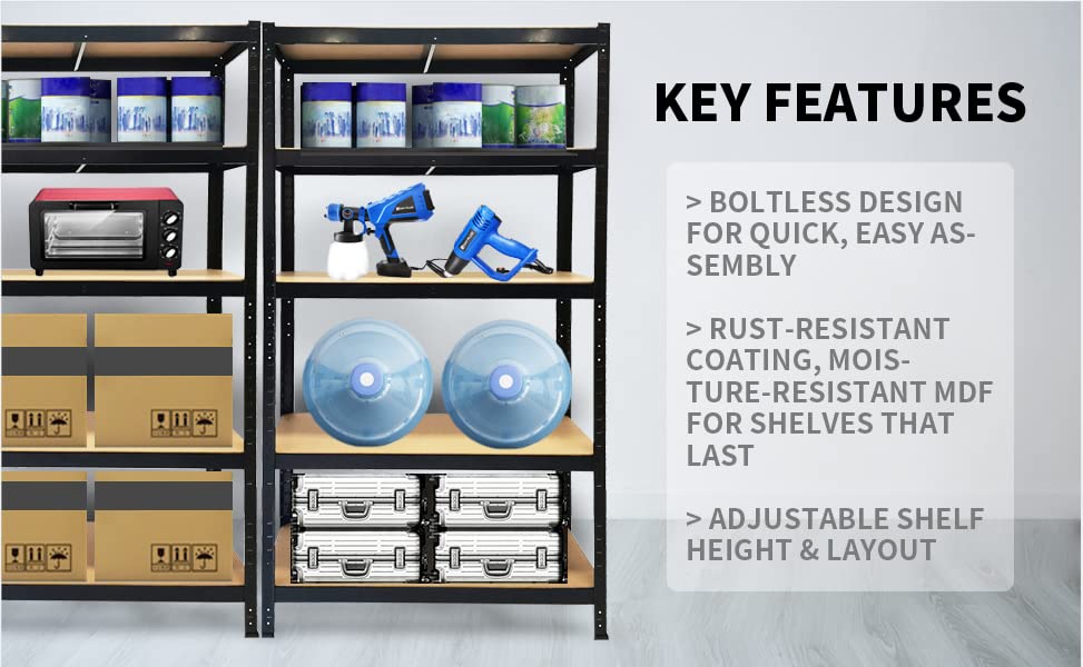 5-Tier Heavy Duty Metal Shelving Unit - 2000LBS Capacity Garage Storage Rack (78