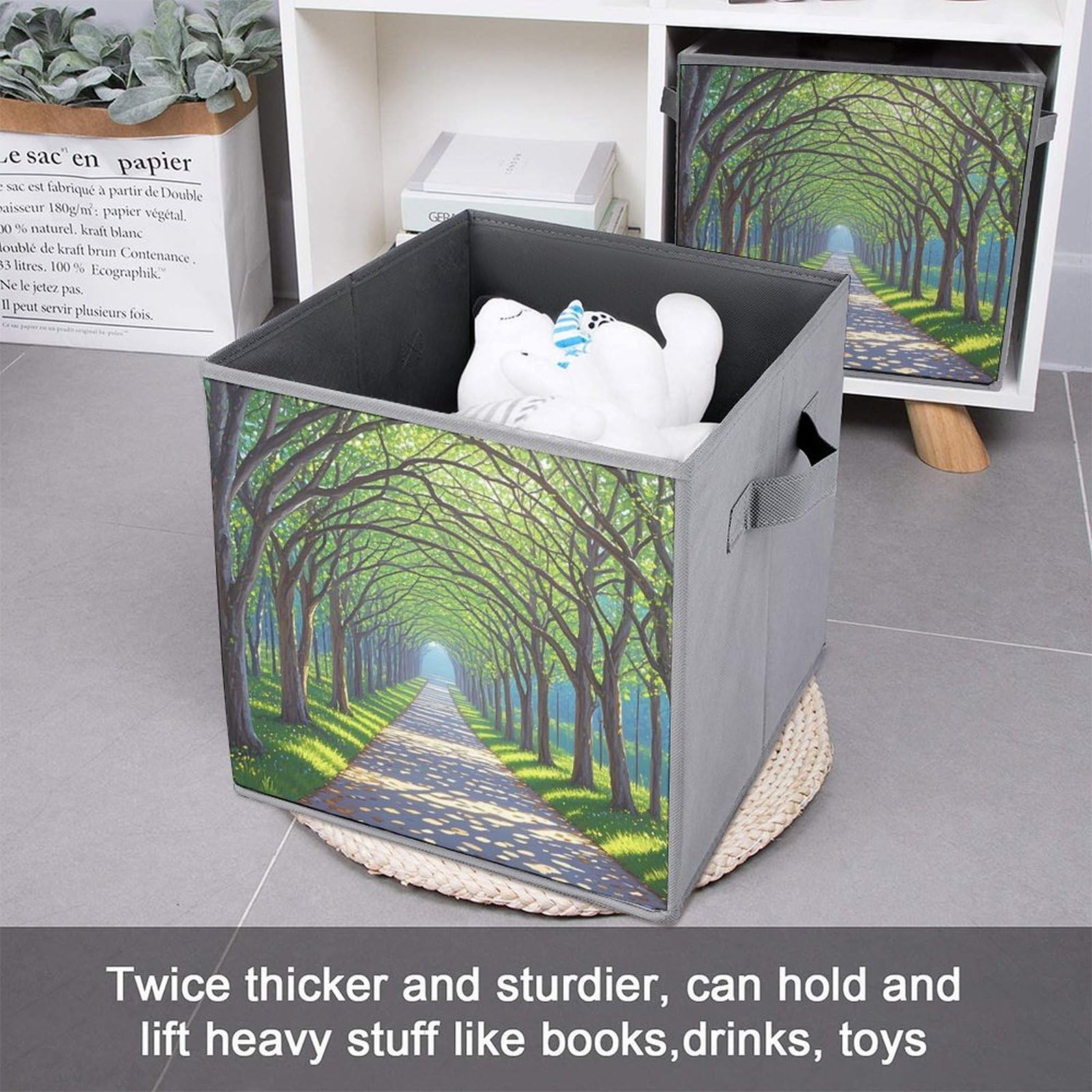 6PCS Foldable Storage Bins - Large Capacity Storage Boxes with Handles, Forest Oak Tree Printed Fabric Storage Cubes for Playroom, Office & Home Organization | Perfect for Toys, Books, Clothes & Household Items Storage