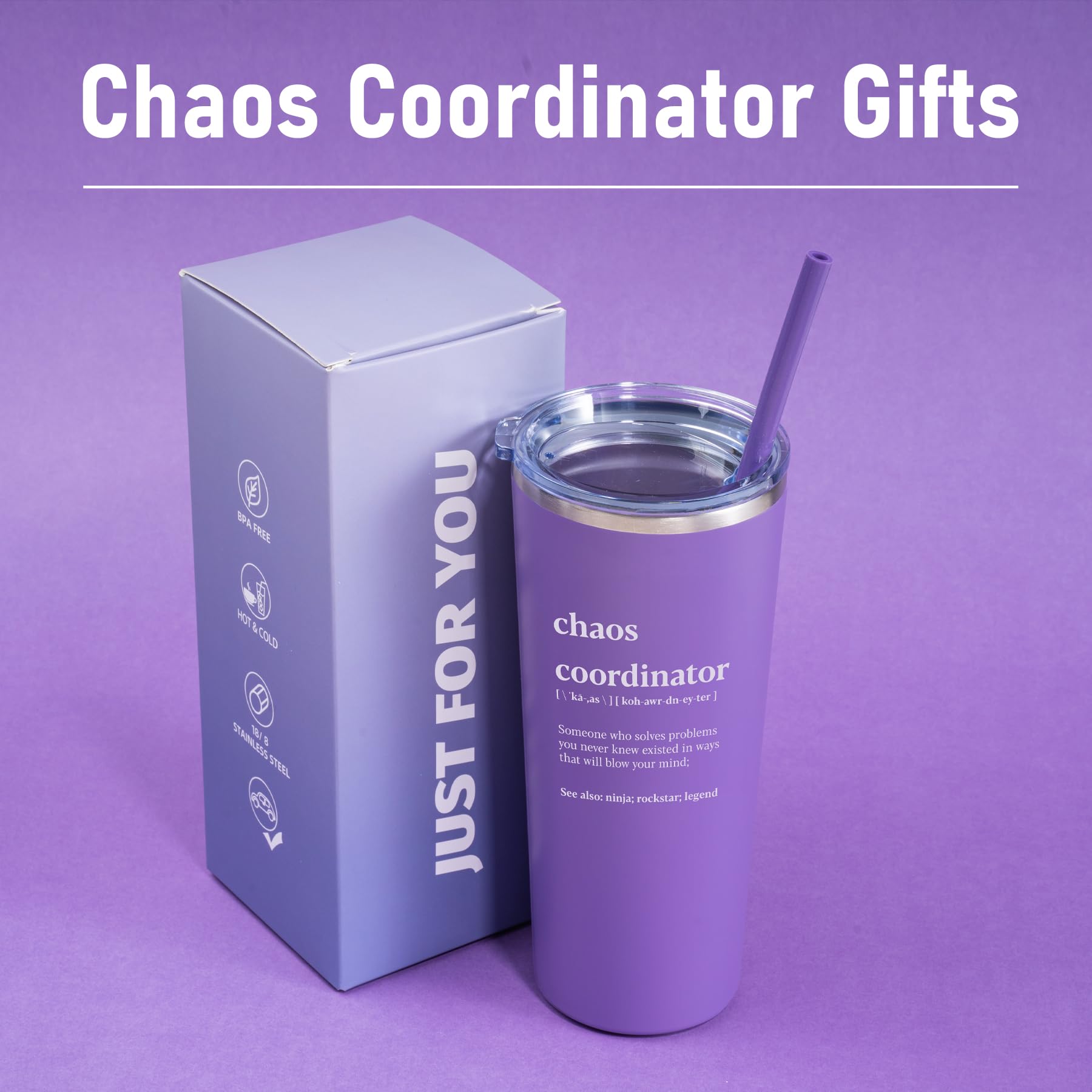 22oz Stainless Steel Insulated Tumbler - Perfect Coworker Gift for Women, Birthday Present, Chaos Coordinator & Teacher Appreciation Gift - Keeps Drinks Hot/Cold for Office, Commute & Outdoor Activities