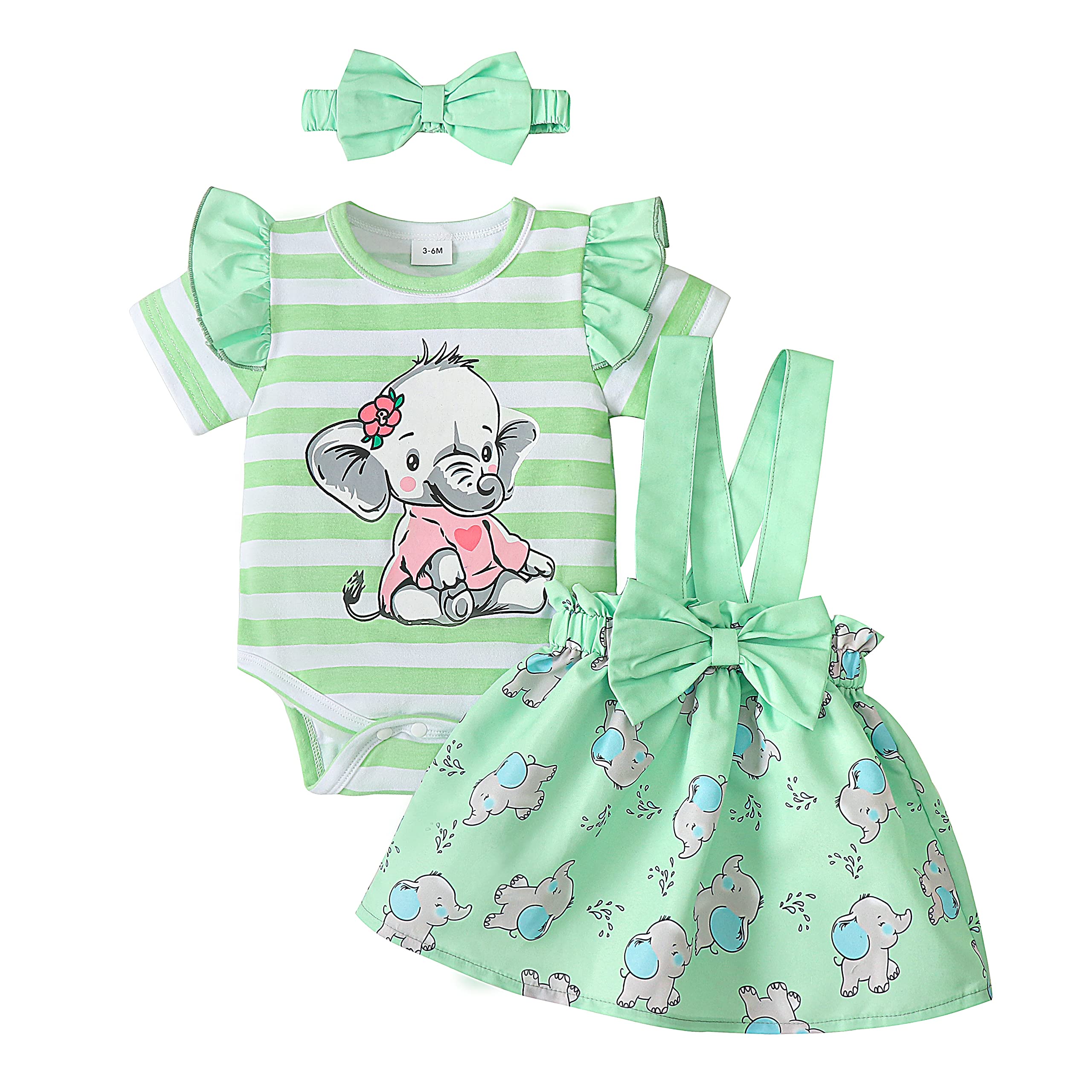 Adorable Newborn Baby Girl Outfits - Elephant Print Ruffle Romper Jumpsuit with Short Sleeves & Headband | Cute Summer Clothes for Infants | Perfect for Photoshoots, Parties & Daily Wear