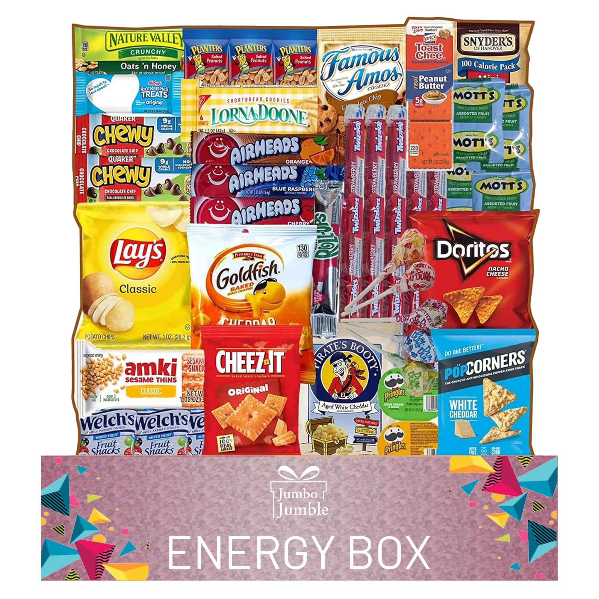 Jumbo Jumble Snack Box (45 Count) - Variety Pack Gift Care Package with Energy Snacks for Adults, Teens & Kids - Perfect for School, College, Office, Birthday Parties & Care Packages