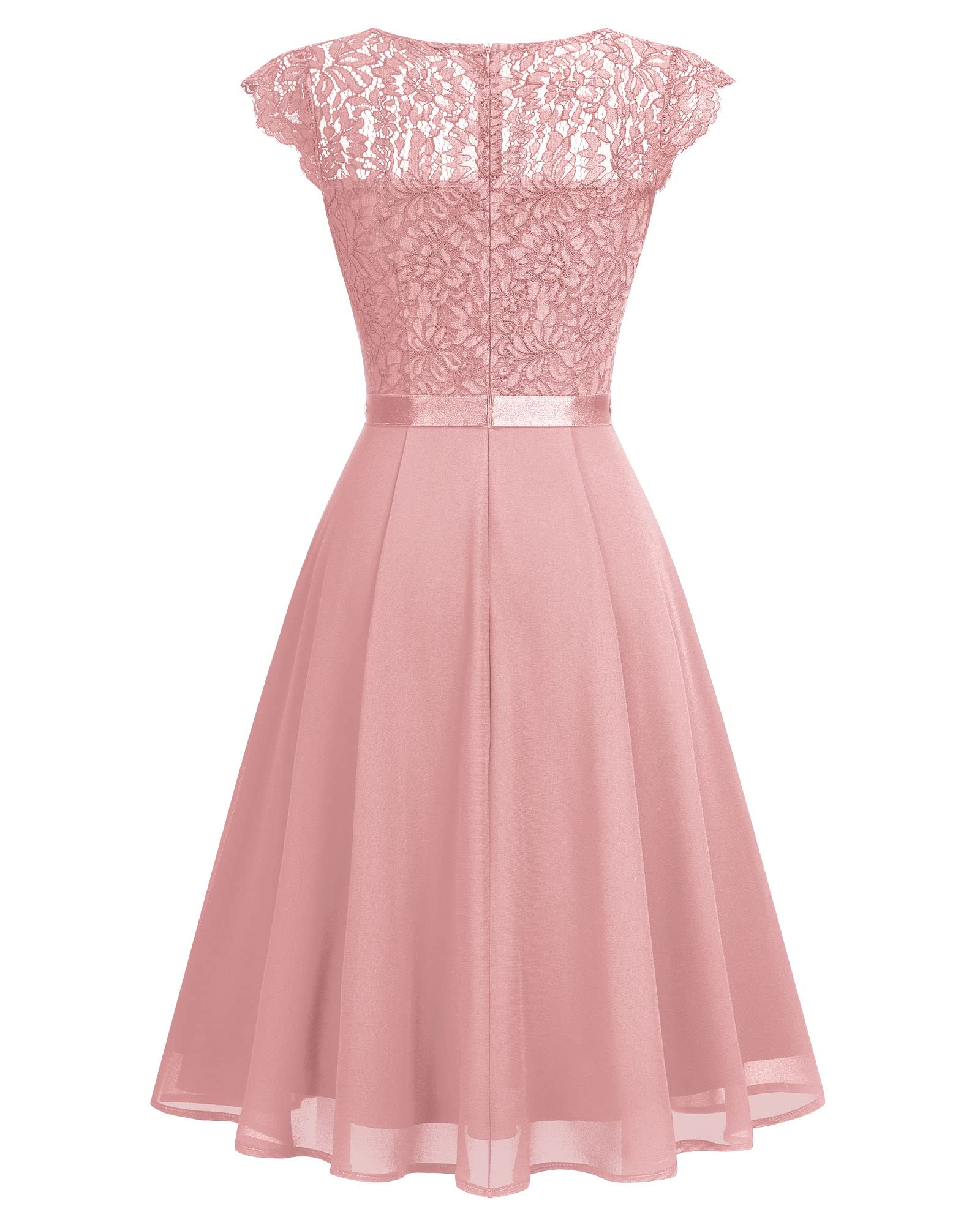 MISSMAY Women's Elegant Floral Lace Beaded A-Line Formal Party Dress for Wedding, Prom, Evening Gala & Special Occasions
