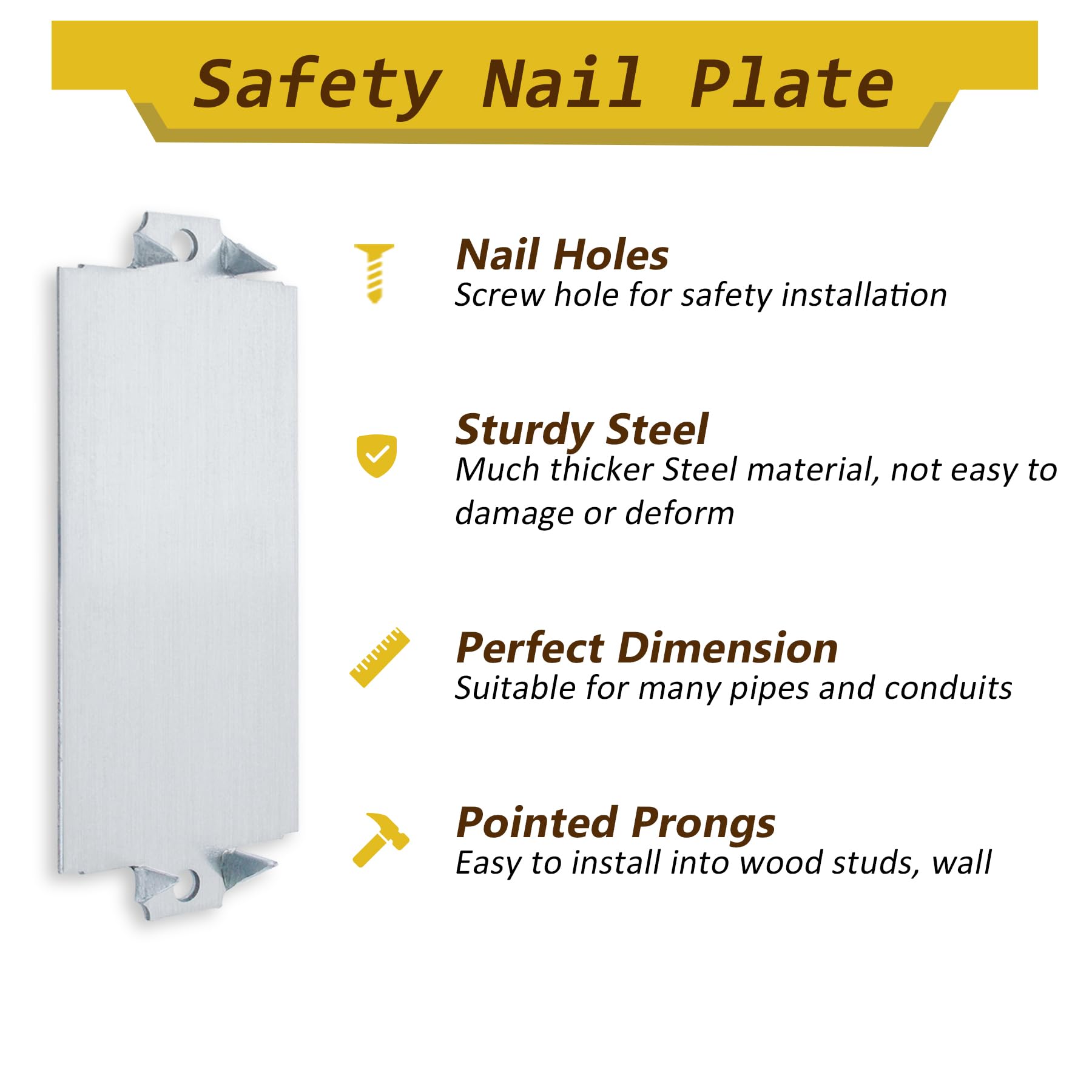30 Pack 1.5 x 3 Inch Nail Plates for Wood Studs - Electrical Cable Protector Plates for Wiring Safety - Perfect for Home Renovation, DIY Projects, and Electrical Installations