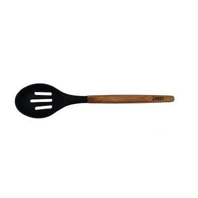 Classica St Clare Acacia Wood Handle Black Silicone Slotted Spoon - Durable Kitchen Utensil for Cooking, Serving & Mixing Soups, Sauces & Pasta