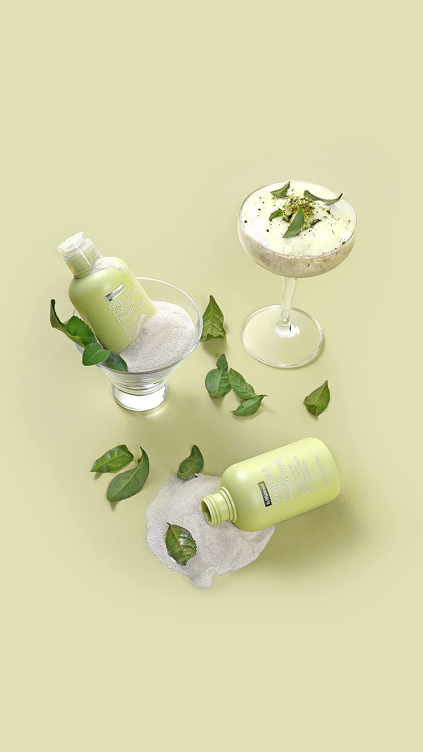 By Wishtrend Green Tea & Enzyme Powder Wash - 3.88 oz (110g) | Gentle Exfoliating Face Cleanser for Acne-Prone & Sensitive Skin | Perfect for Daily Skincare Routine & Travel