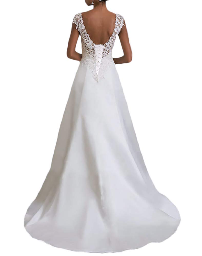 Vintage Lace Appliques A-Line Wedding Gown with Satin Skirt - Elegant Princess Beach Bride Dress for Outdoor Ceremonies & Destination Weddings