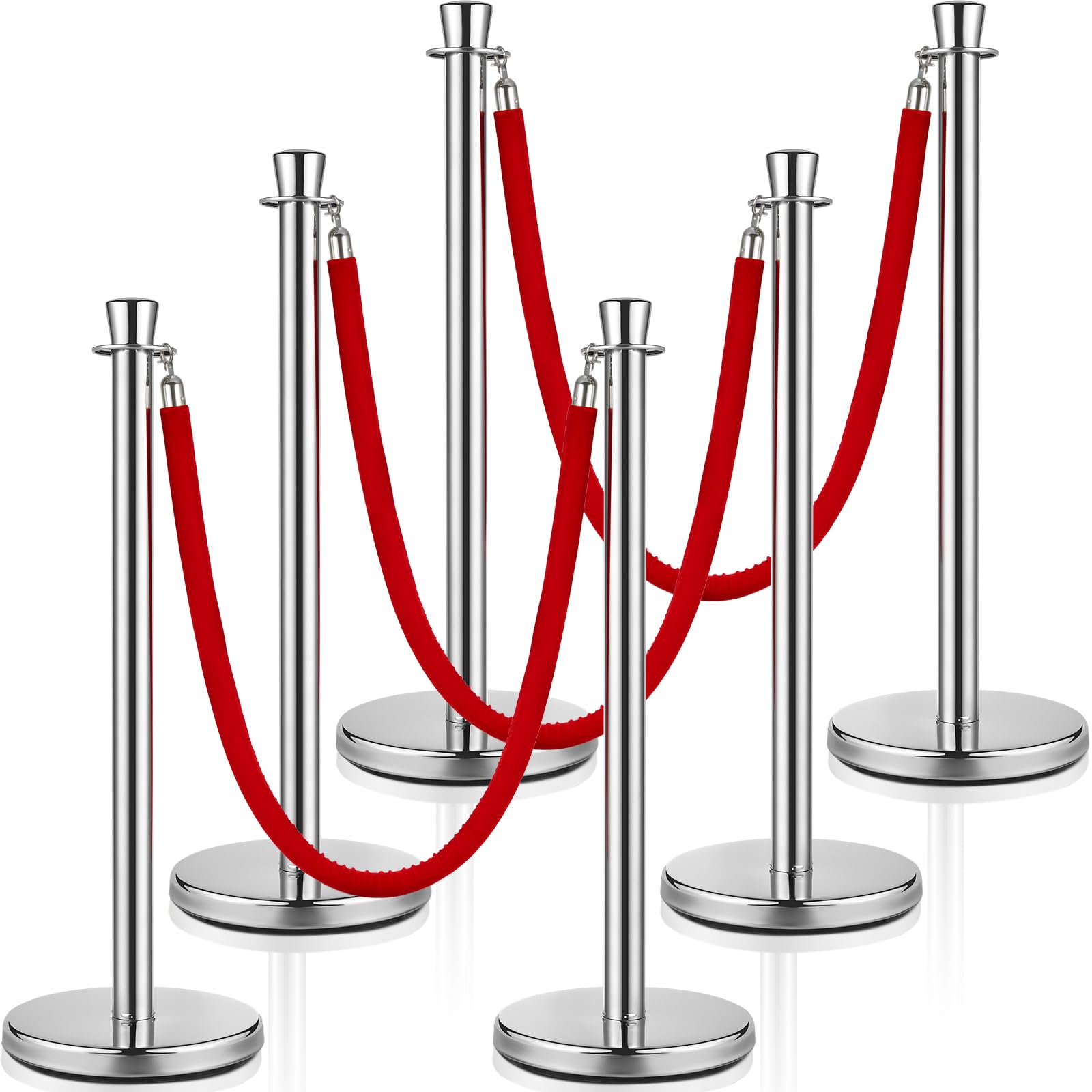 Wesiti 6-Pack 5ft Red Velvet Rope Stanchions with Hollow Base - Premium Crowd Control Barriers for Events, Parties, and Queue Management | Perfect for Wedding Receptions, VIP Sections & Retail Stores