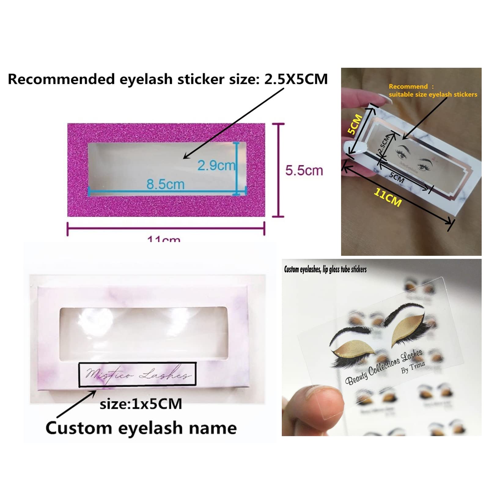 100Pcs Custom Logo Clear Transparent Stickers for Eyelash & Lipgloss Packaging - 1.5x6cm Business Labels - Perfect for Lash Boxes, Cosmetic Products & Brand Promotion