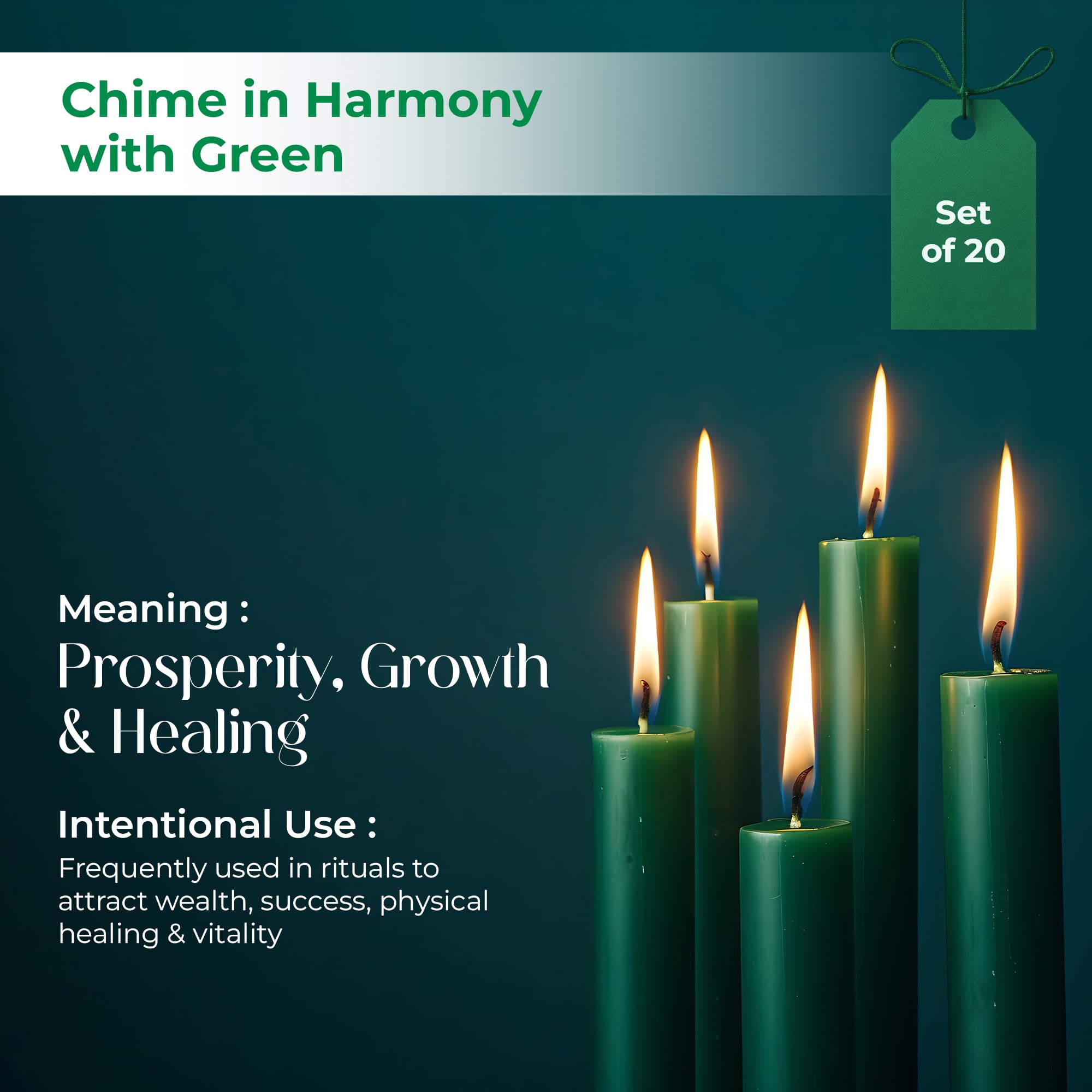 20 Green Unscented Spell Candles for Rituals & Decor