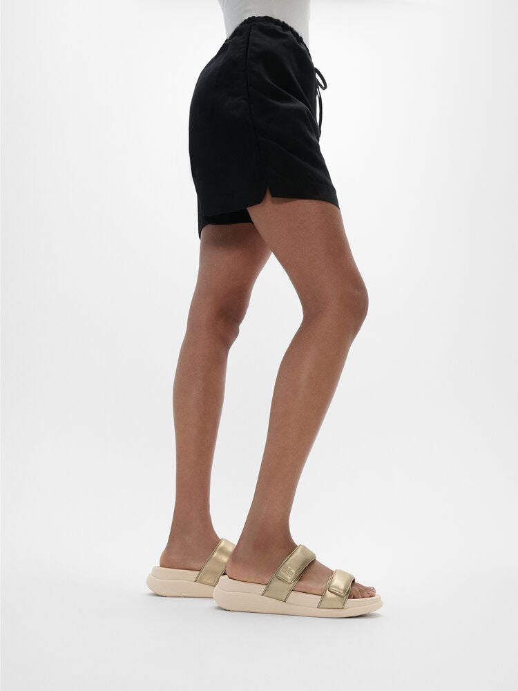 FitFlop F Mode Go Adjustable Flatform Two Bar Slide Sandals for Women - Comfortable Orthopedic Support, Lightweight & Cushioned - Perfect for Walking, Travel, and Summer Outfits (Platino)