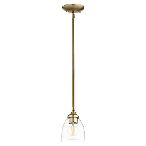 Quorum 3059-280 Transitional One Light Pendant - Enclave Collection Brass Finish Ceiling Light Fixture for Dining Room, Kitchen Island & Entryway