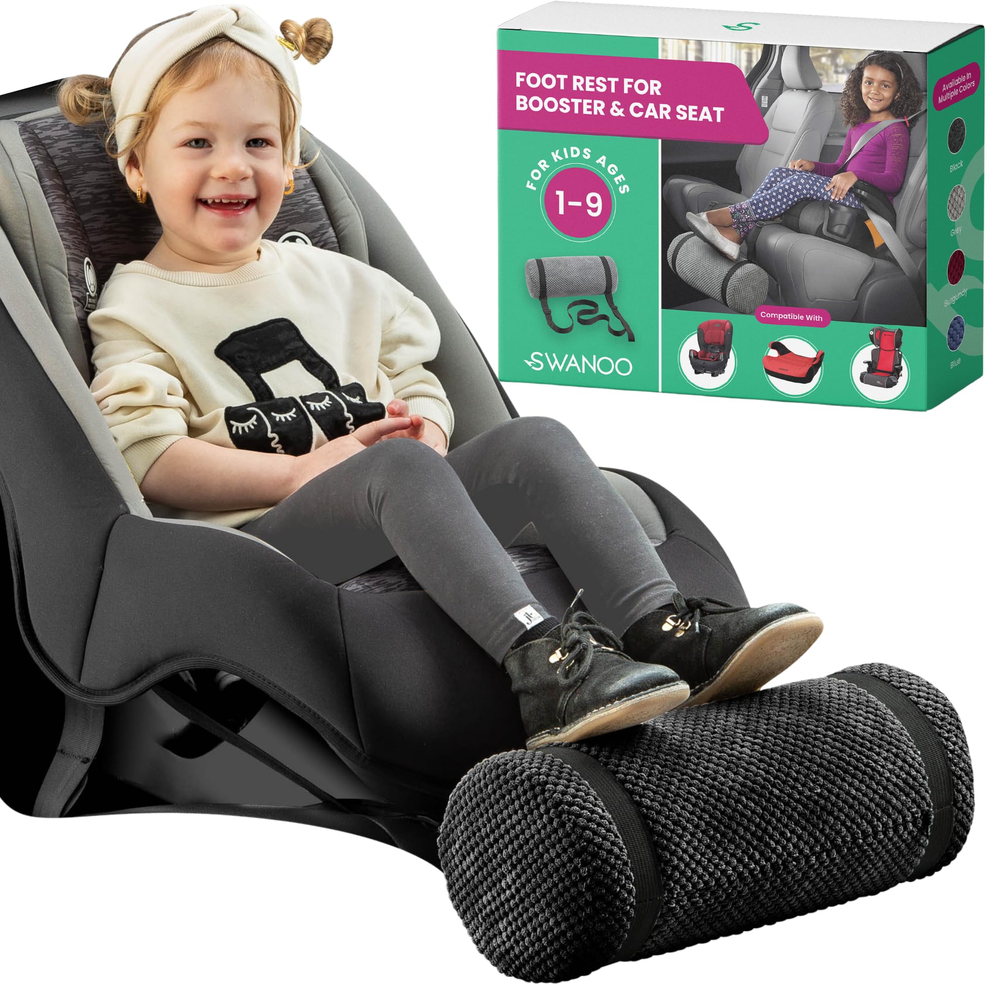 SWANOO Adjustable Car Seat Foot Rest for Kids - Comfortable Travel Support for Long Rides | Car Seat Accessories for Toddlers | Perfect for Road Trips and Family Vacations