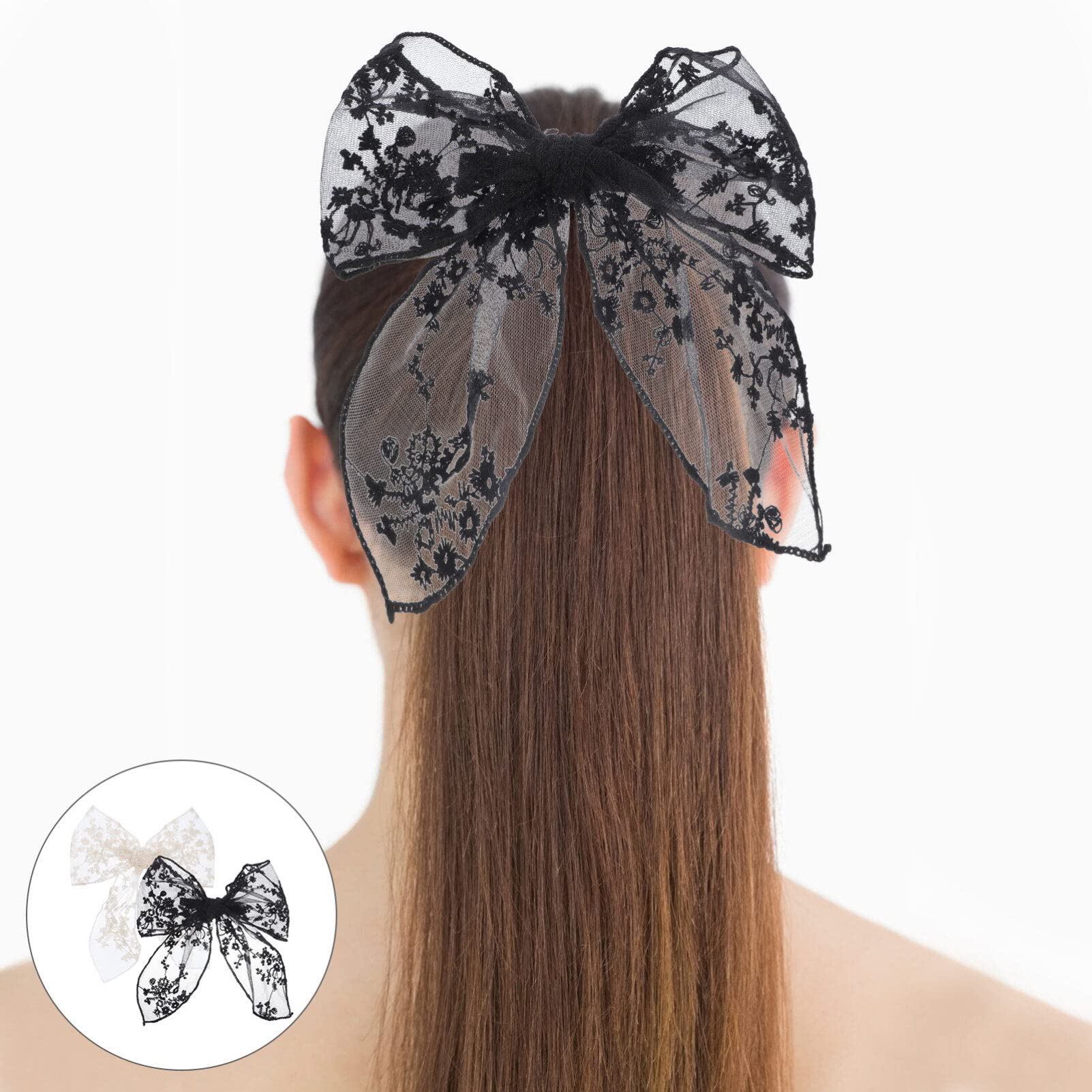 Embroidered Lace Hair Bows for Women & Girls - 2pcs Set for Parties & Weddings