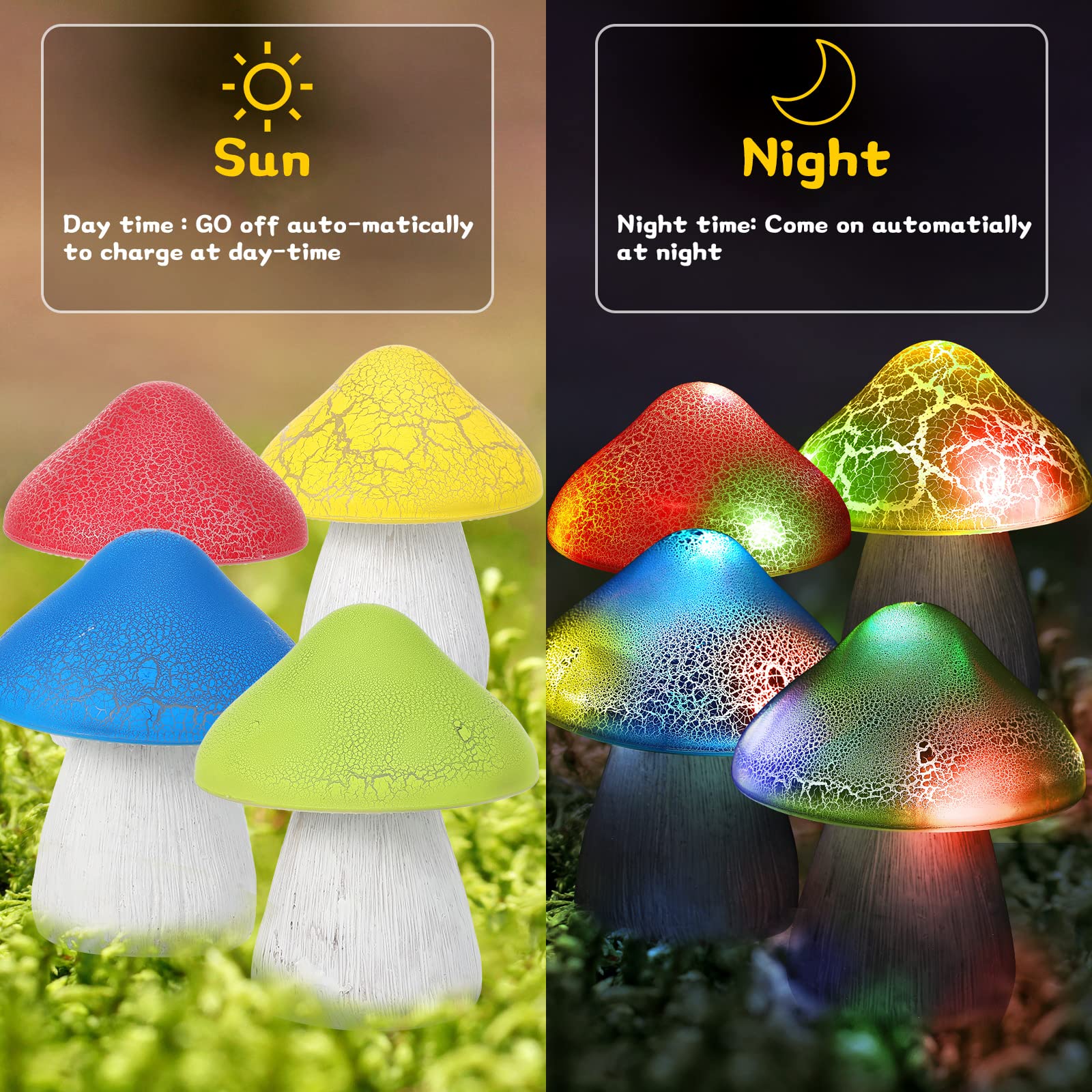 4 Pack Solar Powered LED Garden Mushroom Lights - Waterproof Outdoor Pathway Lighting with 2 Modes & 5 Bright LEDs - Perfect for Yard, Patio, Walkway, and Landscape Decoration (Auto On/Off at Dusk & Dawn)