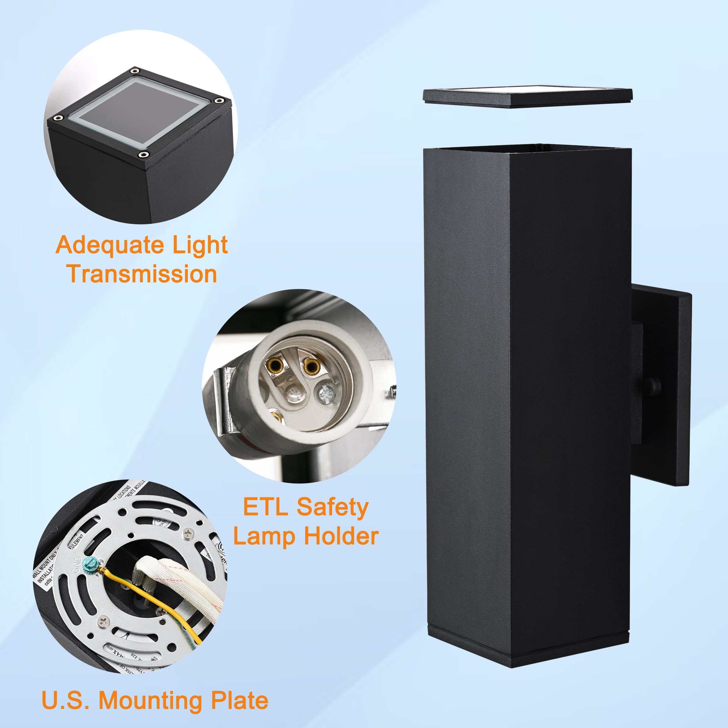 2 Pack Outdoor Wall Lights - Waterproof & Anti-Rust Black Aluminum Sconce Fixtures for Porch, Garage, Doorway - Perfect for Home Exterior Lighting & Nighttime Safety (YOFOVI)