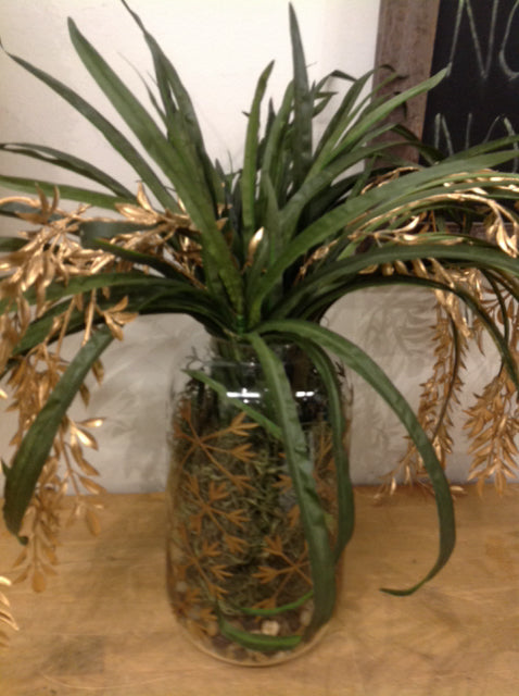 11 Inch Glass Vase with Artificial Grass & Bamboo Decor - Perfect for Home, Office, Wedding Centerpieces and Floral Arrangements