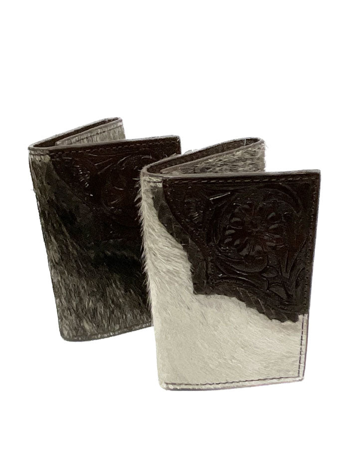 Nocona N500034002 Men's Calf Hair Tooled Edge Trifold Wallet - Genuine Leather Brown Wallet for Men - Perfect for Everyday Carry, Business & Travel