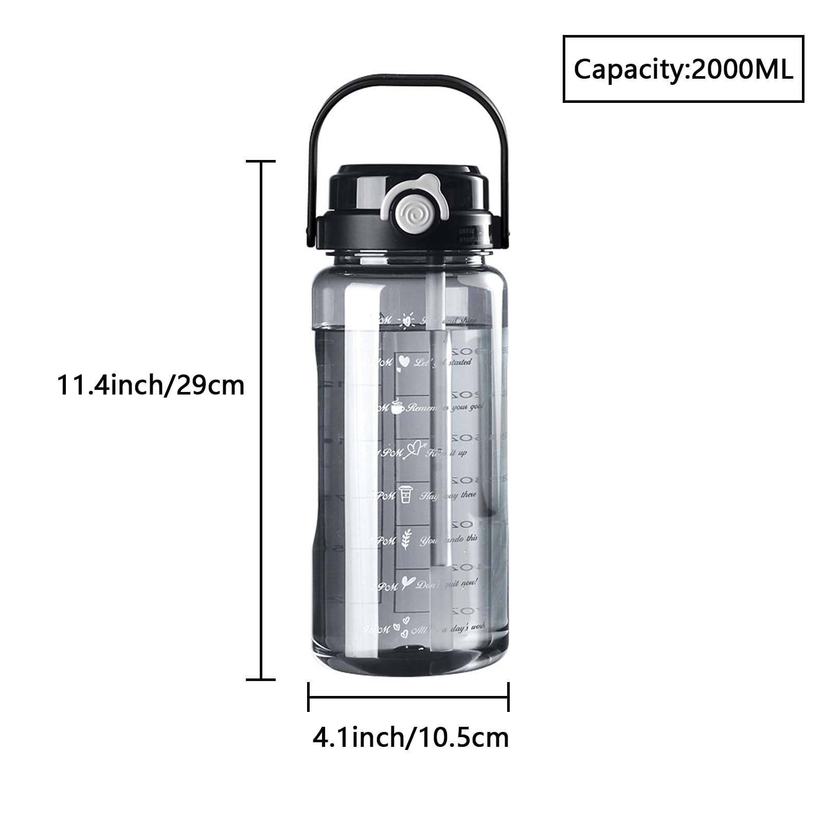 Nayuko 64oz Water Bottle with Straw & Time Marker - Leakproof for Gym, Sports & Outdoor